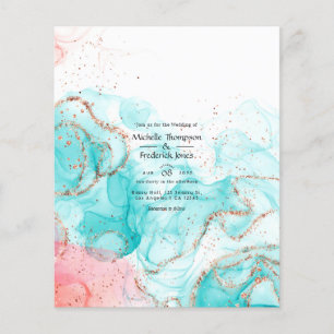 Prospectus 11,4 Cm X 14,2 Cm Mariage d'encre d'alcool turquoise, corail et or