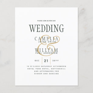 Prospectus 11,4 Cm X 14,2 Cm Mariage du budget de l'or vert OLIVE