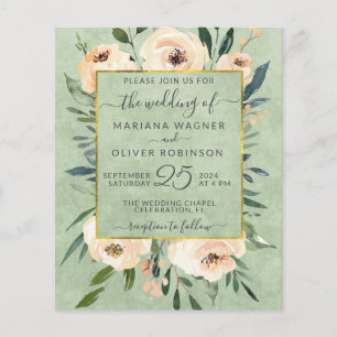 Prospectus 11,4 Cm X 14,2 Cm Mariage Fleurs Beige Roses Or Sage Vert Budget