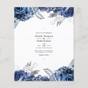 Prospectus 11,4 Cm X 14,2 Cm Mariage Fleurs de Noces Navy et Blanc avec Feuille