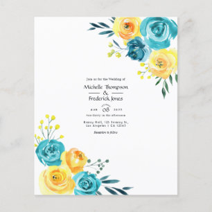 Prospectus 11,4 Cm X 14,2 Cm Mariage Floral Aquarelle Turquoise Et Jaune