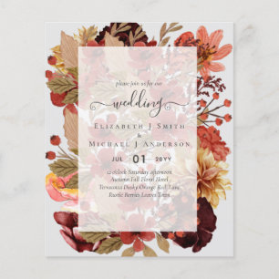 Prospectus 11,4 Cm X 14,2 Cm Mariage Floral Automne - BUDGET Orange Bourgogne
