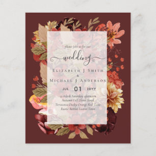 Prospectus 11,4 Cm X 14,2 Cm Mariage Floral Automne - BUDGET Orange Bourgogne