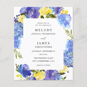 Prospectus 11,4 Cm X 14,2 Cm Mariage floral bleu et jaune Budget
