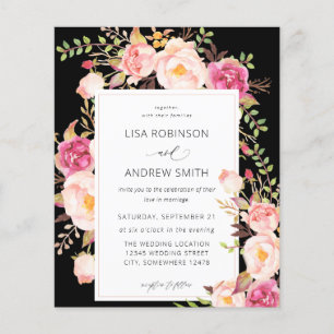 Prospectus 11,4 Cm X 14,2 Cm Mariage floral bleu rose budget V3 noir