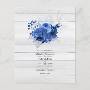 Prospectus 11,4 Cm X 14,2 Cm Mariage Floral Bleu Royal et Argent Rustique