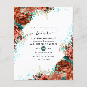 Prospectus 11,4 Cm X 14,2 Cm Mariage floral corail et sarcelle espagnol