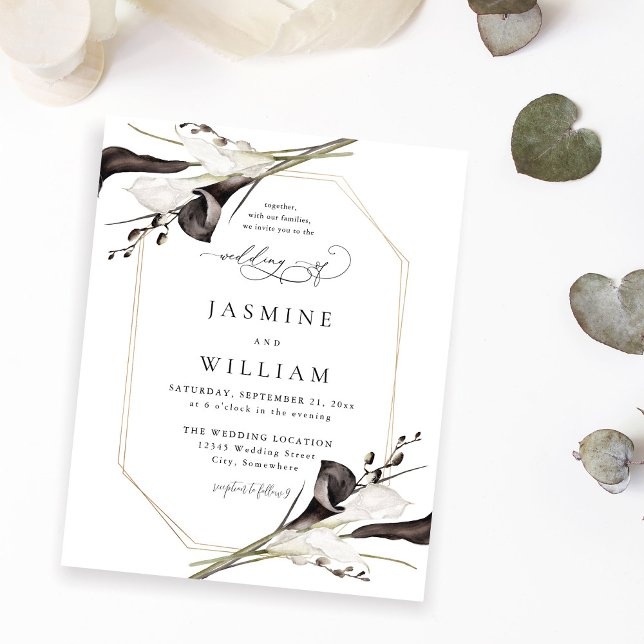 Prospectus 11,4 Cm X 14,2 Cm Mariage floral noir et blanc budget 2 (Créateur téléchargé)