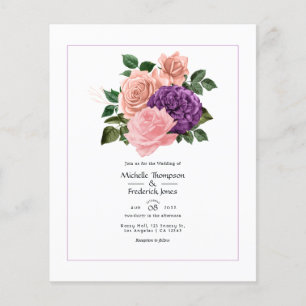 Prospectus 11,4 Cm X 14,2 Cm Mariage Floral Rose Pêche et Lavande Violet