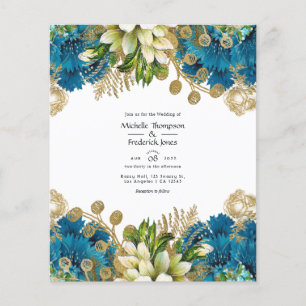 Prospectus 11,4 Cm X 14,2 Cm Mariage Floral Shabby Turquoise et Or Vintage