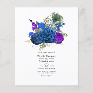 Prospectus 11,4 Cm X 14,2 Cm Mariage Floral Vintage Bleu Nuit et Or