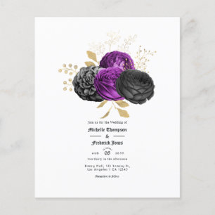 Prospectus 11,4 Cm X 14,2 Cm Mariage floral Vintage violet et noir