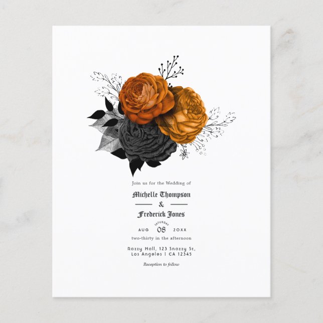 Prospectus 11,4 Cm X 14,2 Cm Mariage gothique floral noir et orange (Devant)