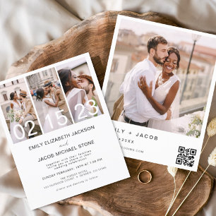 Prospectus 11,4 Cm X 14,2 Cm Mariage minimaliste avec code QR à quatre photos
