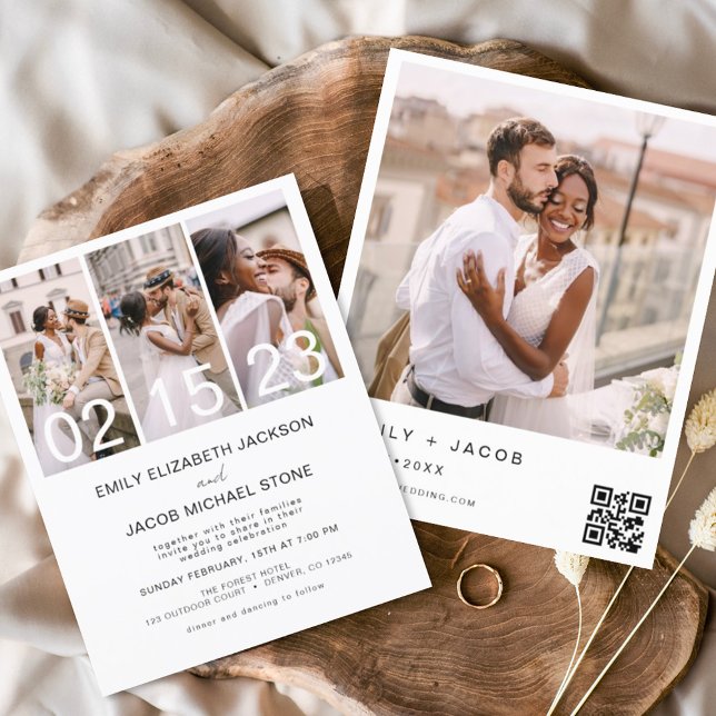 Prospectus 11,4 Cm X 14,2 Cm Mariage minimaliste avec code QR à quatre photos (Créateur téléchargé)