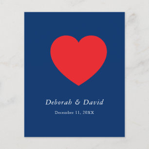 Prospectus 11,4 Cm X 14,2 Cm Mariage minimaliste moderne au cœur rouge et bleu