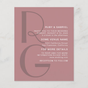 Prospectus 11,4 Cm X 14,2 Cm Mariage monogramme minimaliste de type rose poussi
