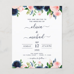 Prospectus 11,4 Cm X 14,2 Cm Mariage pas cher bleu marine rose floral