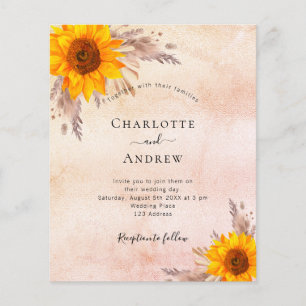 Prospectus 11,4 Cm X 14,2 Cm Mariage tournesol boho pampas herbe budget brouill