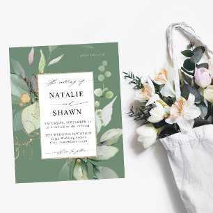 Prospectus 11,4 Cm X 14,2 Cm Mariage vert olive avec eucalyptus doré lumineux à