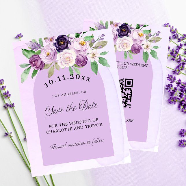 Prospectus 11,4 Cm X 14,2 Cm Mariage violet floraux QR budget enregistrer la da (Créateur téléchargé)