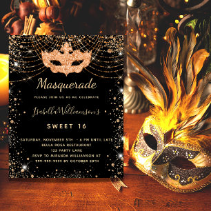 Prospectus 11,4 Cm X 14,2 Cm Masquerade or noir Sweet 16 invitation budget
