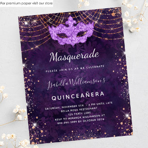 Prospectus 11,4 Cm X 14,2 Cm Masquerade Quinceanera invitation budget violet