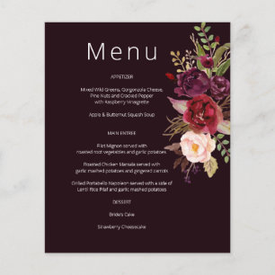 Prospectus 11,4 Cm X 14,2 Cm Menu Bourgogne abordable Marsala & Fleurs roses -