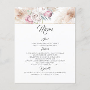 Prospectus 11,4 Cm X 14,2 Cm Menu de mariage avec herbe de pampas florale rose