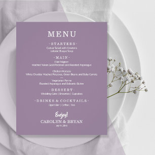 Prospectus 11,4 Cm X 14,2 Cm Menu de Mariage de lavande simple et élégant