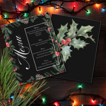 Menu de Noël avec Guirlande de Noël et Houx