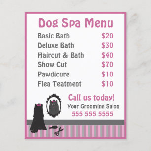 Prospectus 11,4 Cm X 14,2 Cm Menu de Spa de Toilettage pour Chiens Rose Mignon