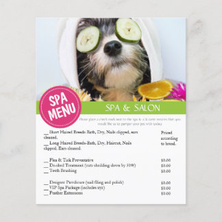 Prospectus 11,4 Cm X 14,2 Cm Menu des services Spas de chien Grooming