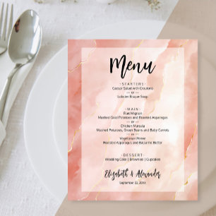 Prospectus 11,4 Cm X 14,2 Cm Menu Mariage en marbre or Peach Budget