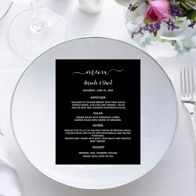 Prospectus 11,4 Cm X 14,2 Cm Menu mariage noir blanc budget simple (Créateur téléchargé)
