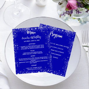 Prospectus 11,4 Cm X 14,2 Cm Menu programme budget parties scintillant bleu ble