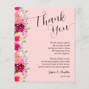 Prospectus 11,4 Cm X 14,2 Cm Merci en plaque Mariage rose