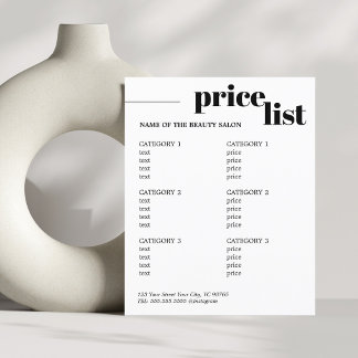 Prospectus 11,4 Cm X 14,2 Cm Minimalist Black White Bold Beauty Salon Menu 