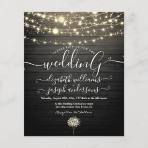 Prospectus 11,4 Cm X 14,2 Cm Modern Rustic Wood & White Lights String wedding  