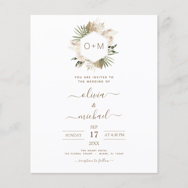 Prospectus 11,4 Cm X 14,2 Cm Monogramme Budget Pampas Tropical Mariage en herbe (Devant)