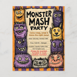 Prospectus 11,4 Cm X 14,2 Cm "Monster Mash Party" avec de mignons monstres