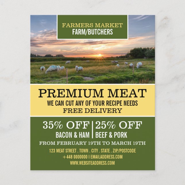 Prospectus 11,4 Cm X 14,2 Cm Moutons dans un champ, agriculteur et publicité de (Devant)