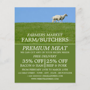 Prospectus 11,4 Cm X 14,2 Cm Moutons sur l'herbe, l'agriculteur et le boucher P