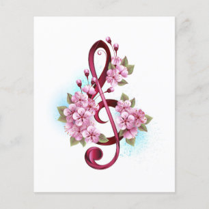Prospectus 11,4 Cm X 14,2 Cm Musical treble clef notes with sakura flowers