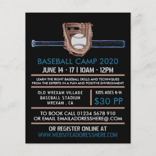 Prospectus 11,4 Cm X 14,2 Cm Neon Baseball Bat & Gear, Baseball Camp Advert