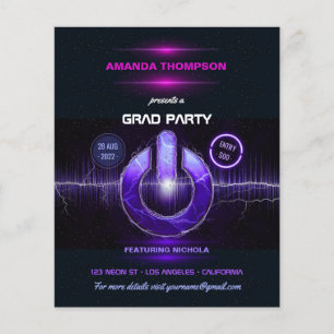 Prospectus 11,4 Cm X 14,2 Cm Neon DJ Music Graduation Party Invitation
