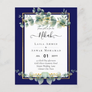 Prospectus 11,4 Cm X 14,2 Cm NIKAH NAVY BLUE GOLD Green Eucalyptus Mariage