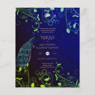 Prospectus 11,4 Cm X 14,2 Cm NIKAH - Peacock Blue Faire-part de mariage islamiq