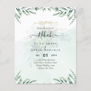 Prospectus 11,4 Cm X 14,2 Cm Nikah Walima GREENERY FAIRE-PART DE MARIAGE islami