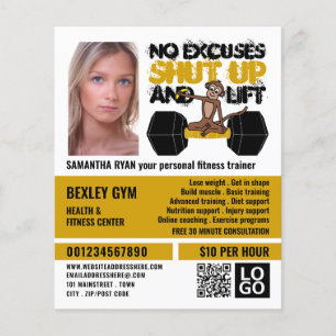 Prospectus 11,4 Cm X 14,2 Cm No Excuses Monkey, Personal trainer, Gym Advert